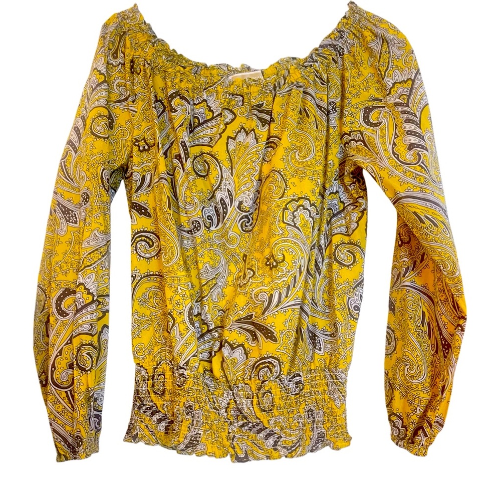 Michael Kors Yellow Paisley Off The Shoulder Top Size M
